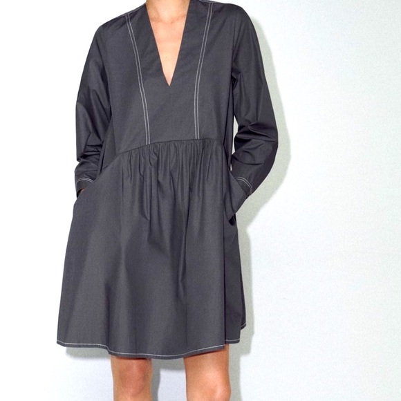 ZARA WOMAN ESPECIAL EDITION TOPSTITCHED MINI DRESS SIZE S COLOR GREY NWT - Picture 2 of 10